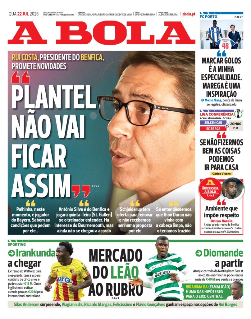 Capa A Bola de 22 Jul 2026 — FC Porto
