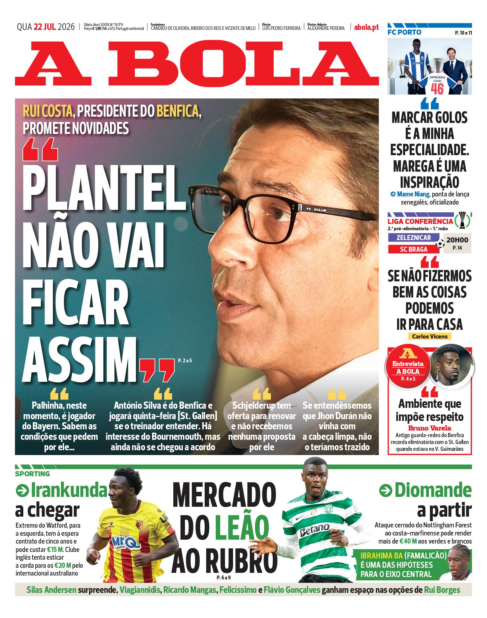 Capa A Bola de 22/07/2026 — FC Porto