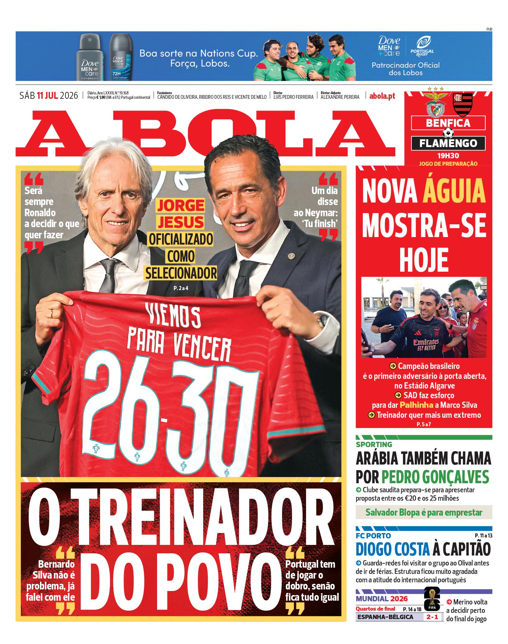 Capa do Jornal “A Bola” – 11/07/2026