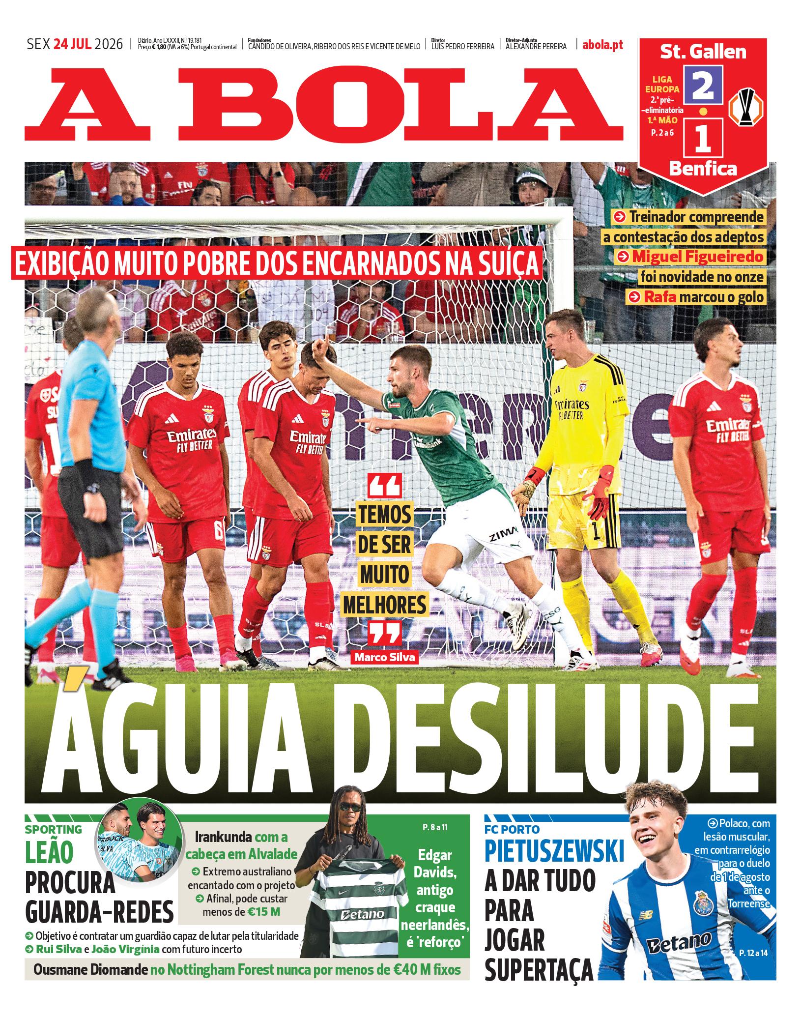 Capa do Jornal “A Bola” – 24/07/2026