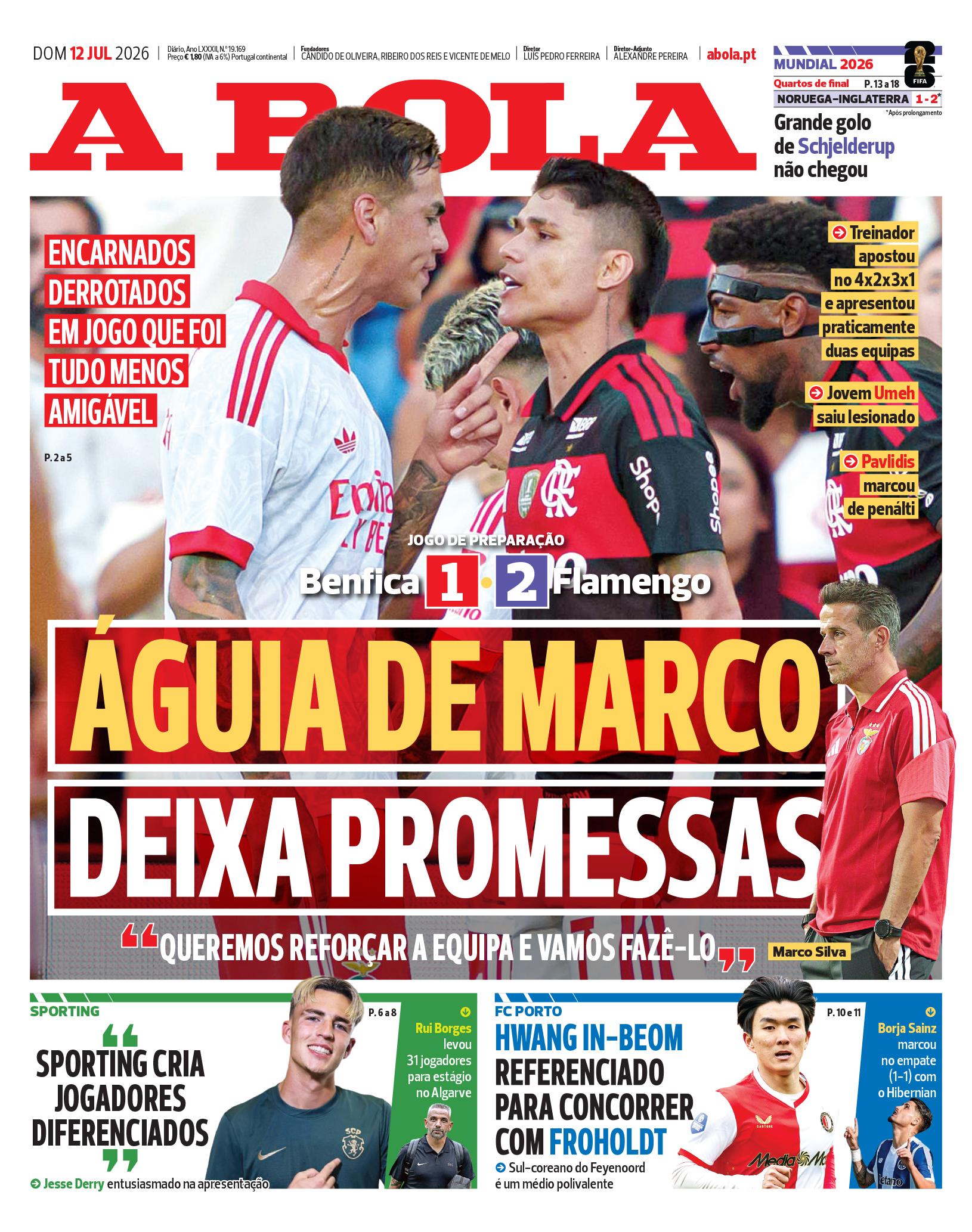 Capa do Jornal “A Bola” – 12/07/2026