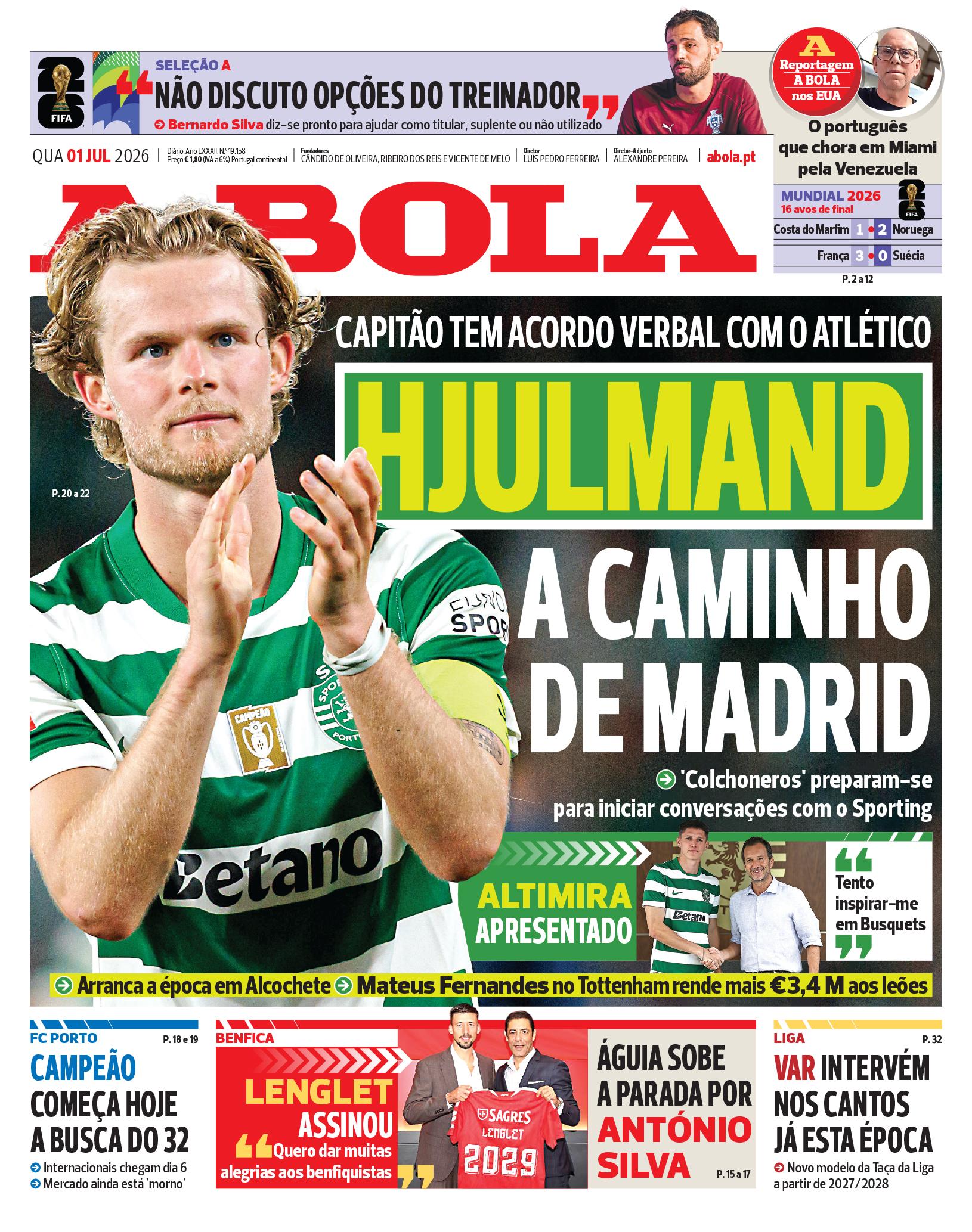 Capa A Bola de 01/07/2026 — FC Porto