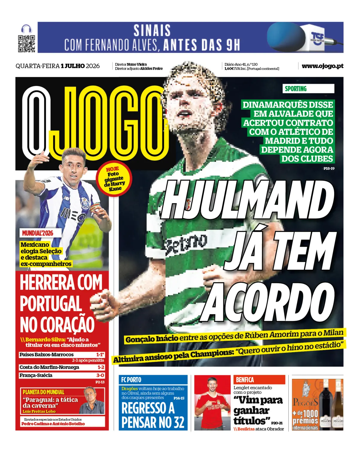 Capa do Jornal “O Jogo” – 01/07/2026