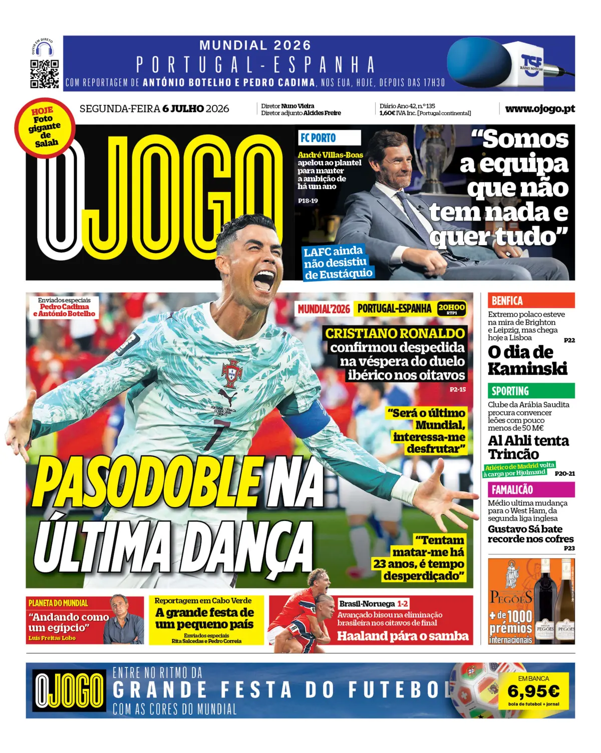 Capa do Jornal “O Jogo” – 06/07/2026