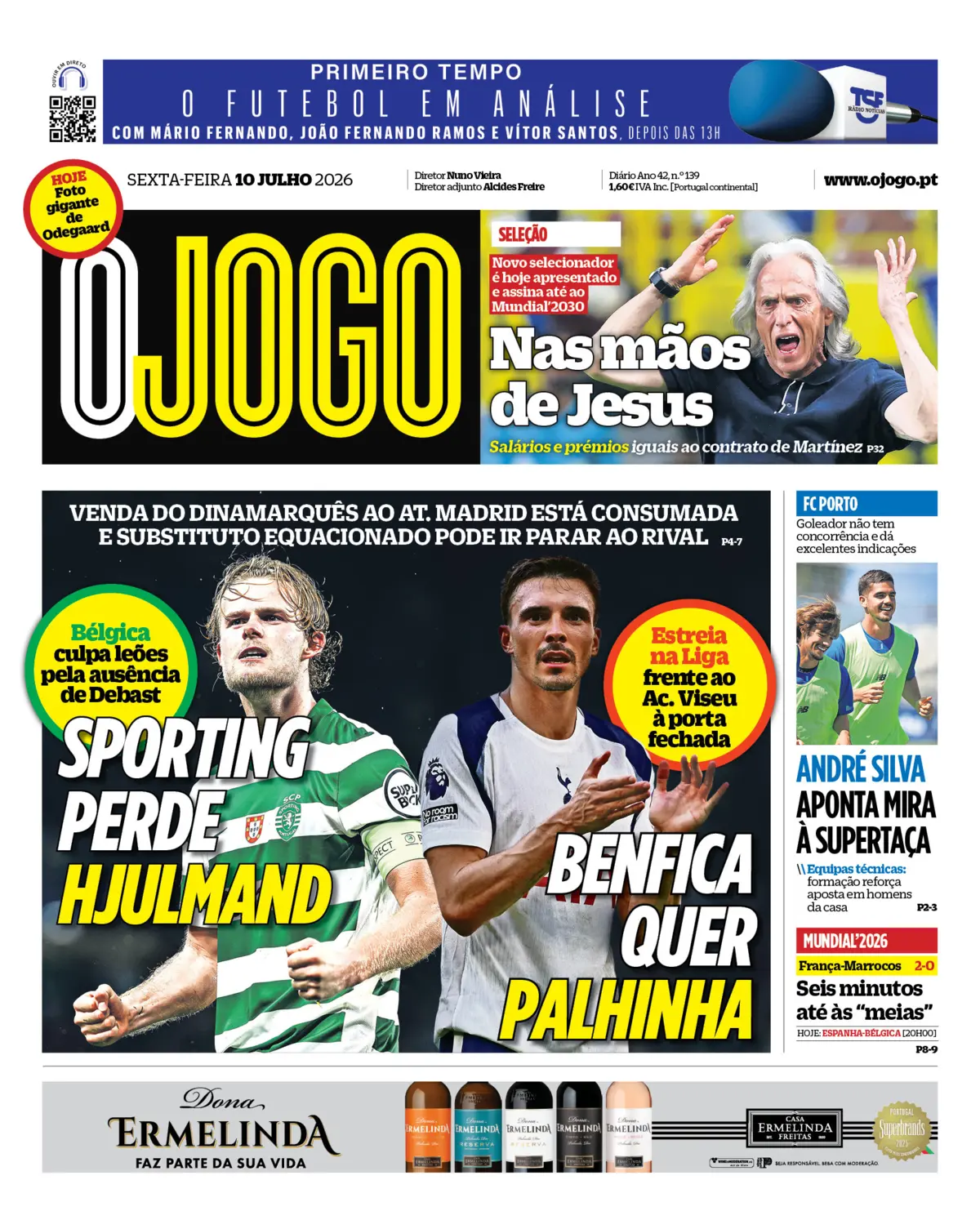Capa do Jornal “O Jogo” – 10/07/2026