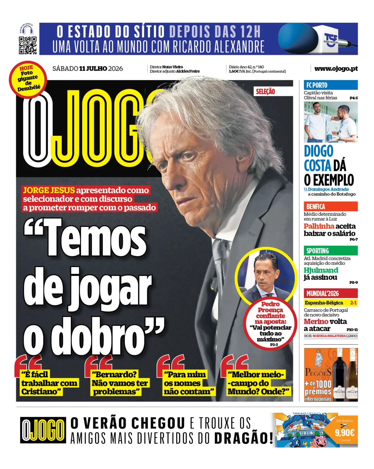 Capa do Jornal “O Jogo” – 11/07/2026