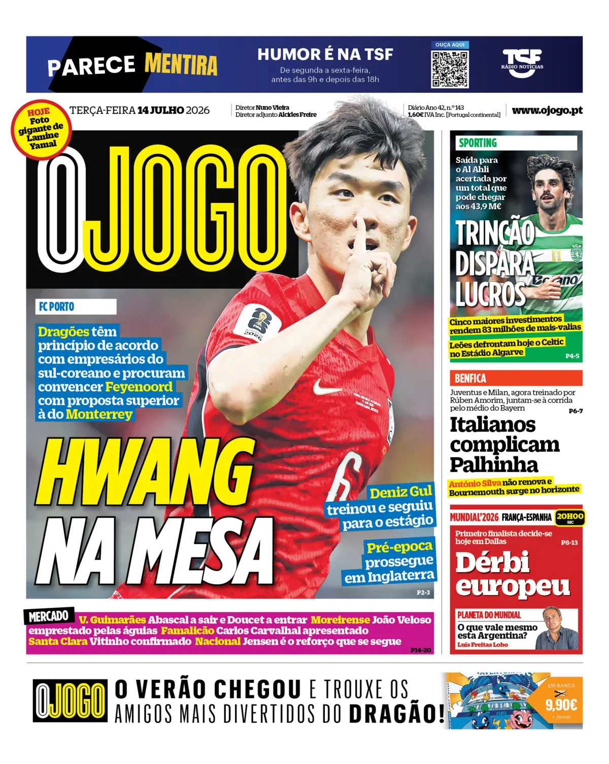 Capa do Jornal “O Jogo” – 14/07/2026