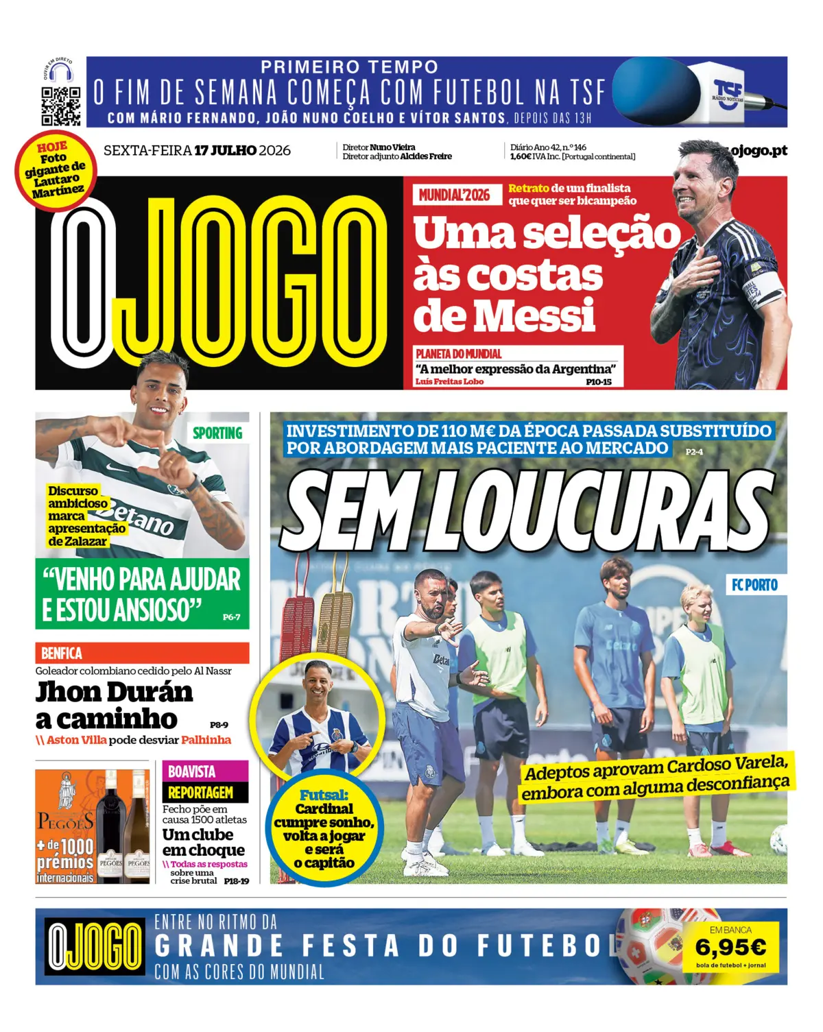 Capa do Jornal “O Jogo” – 17/07/2026