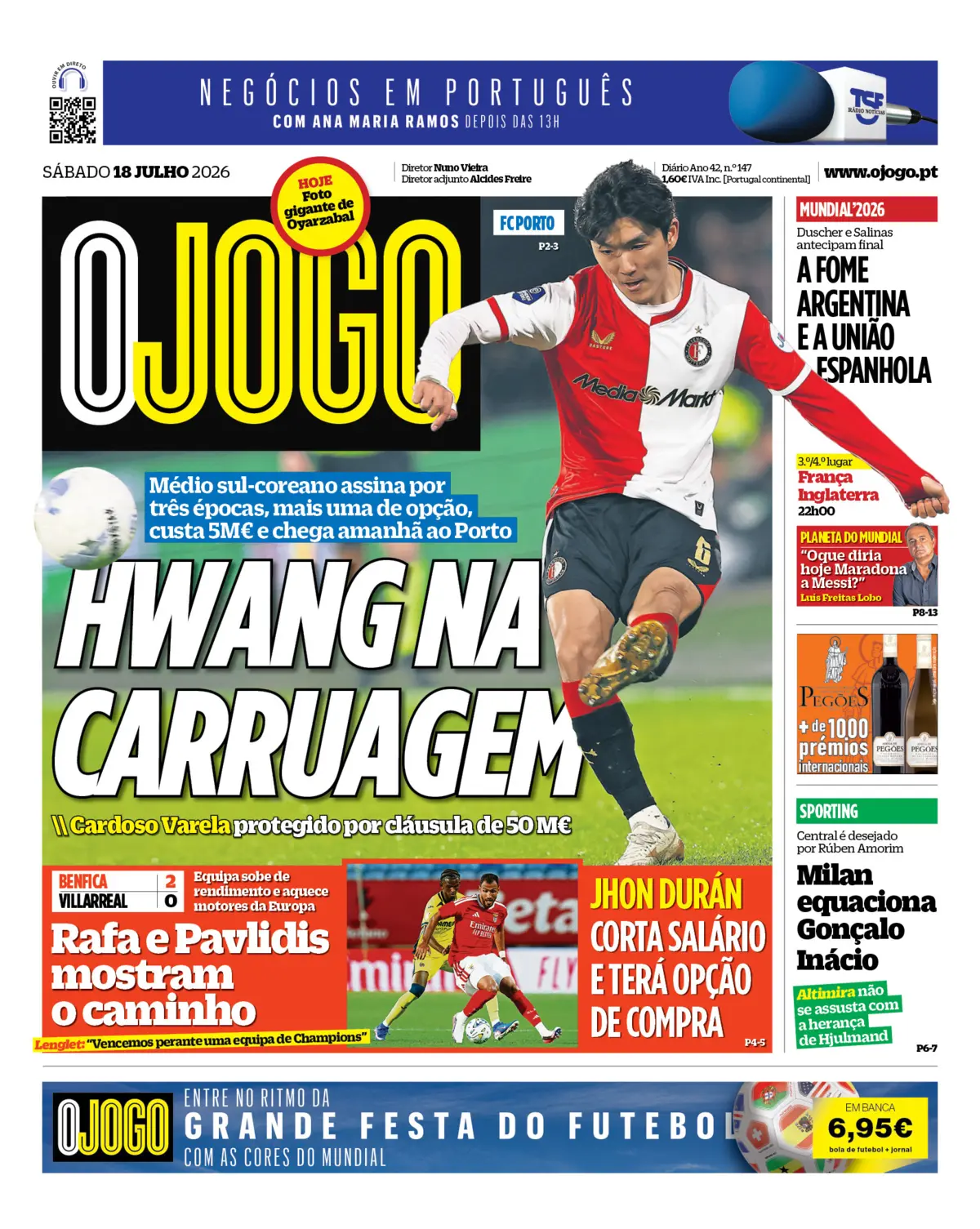 Capa do Jornal “O Jogo” – 18/07/2026