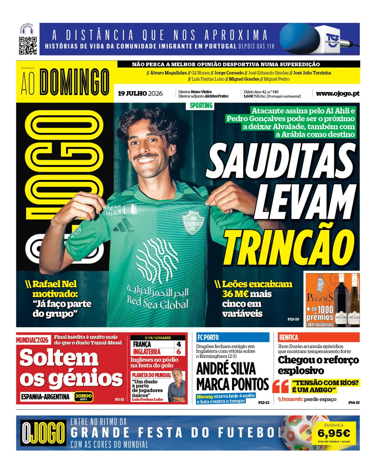 Capa do Jornal “O Jogo” – 19/07/2026