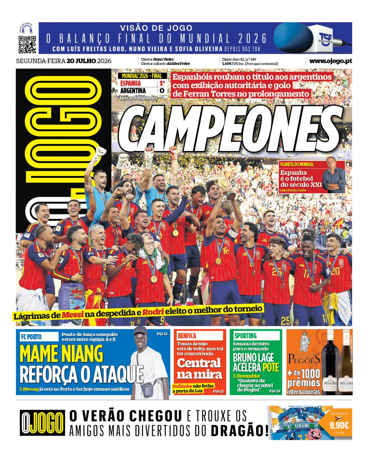 Capa do Jornal “O Jogo” – 20/07/2026