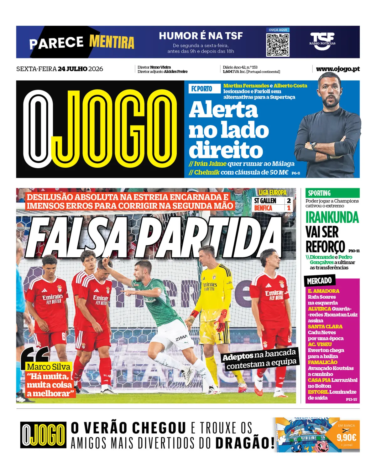 Capa do Jornal “O Jogo” – 24/07/2026