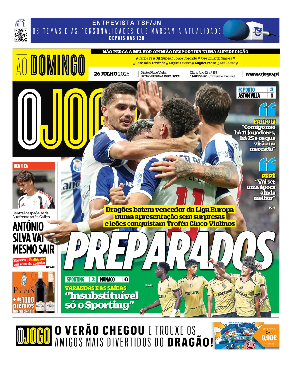 Capa do Jornal “O Jogo” – 26/07/2026