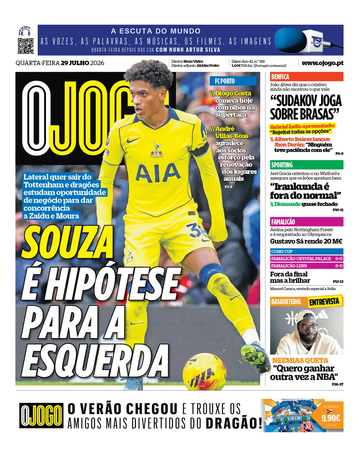 Capa do Jornal “O Jogo” – 29/07/2026