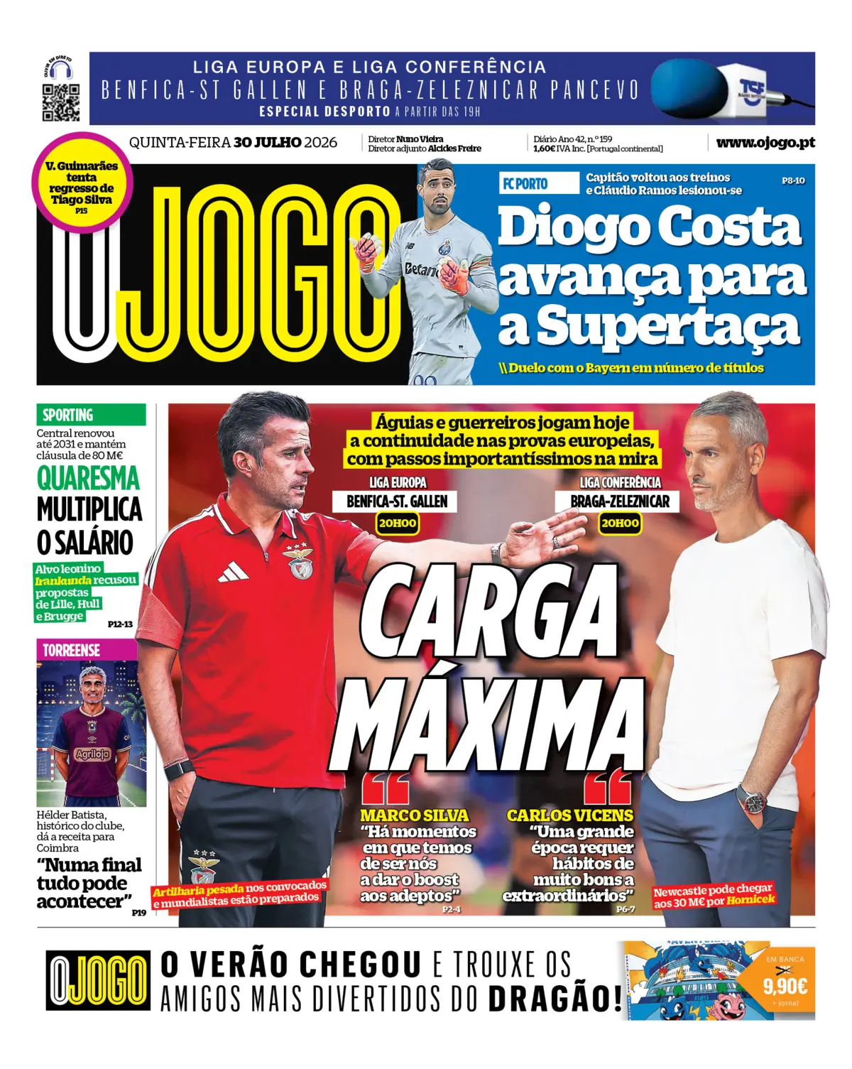 Capa do Jornal “O Jogo” – 30/07/2026