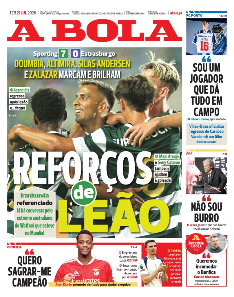 Capa A Bola de 21 Jul 2026 — FC Porto