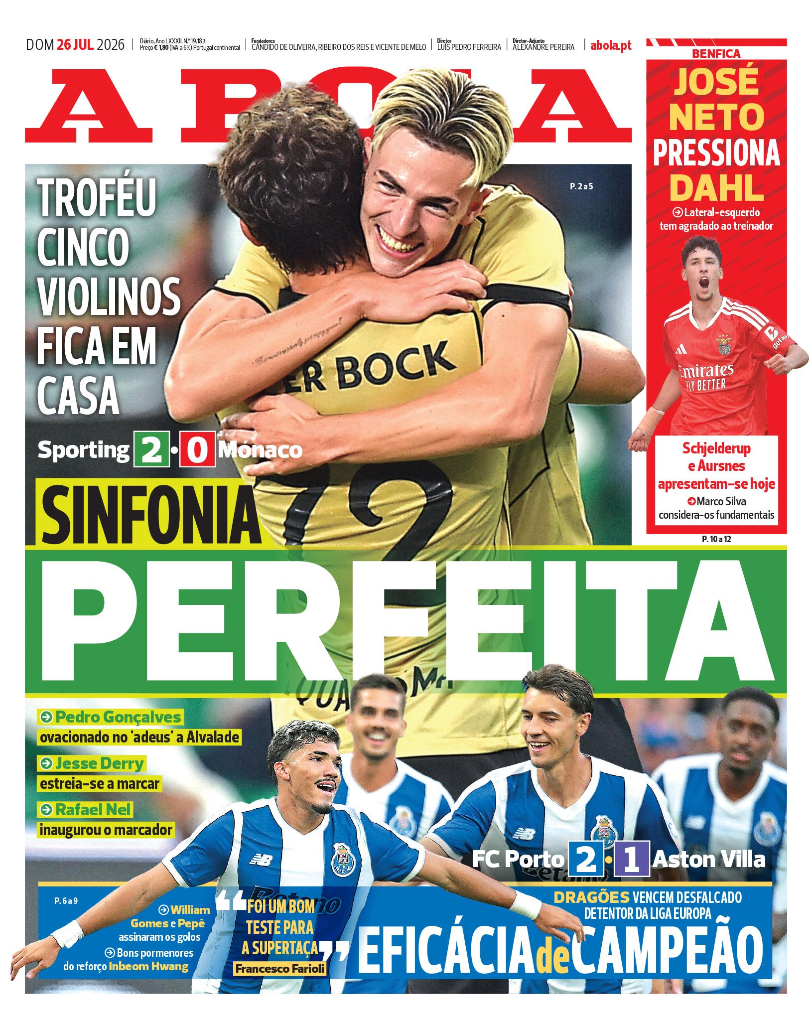 Capa do Jornal “A Bola” – 26/07/2026