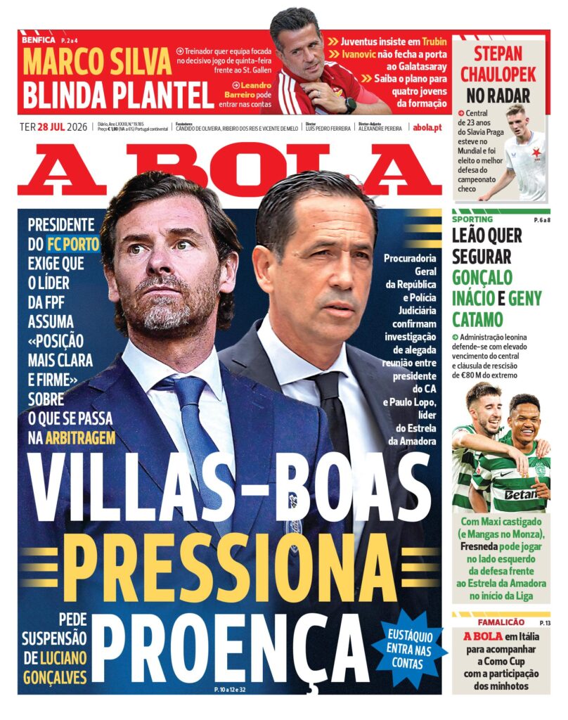 Capa A Bola de 28 Jul 2026 — FC Porto