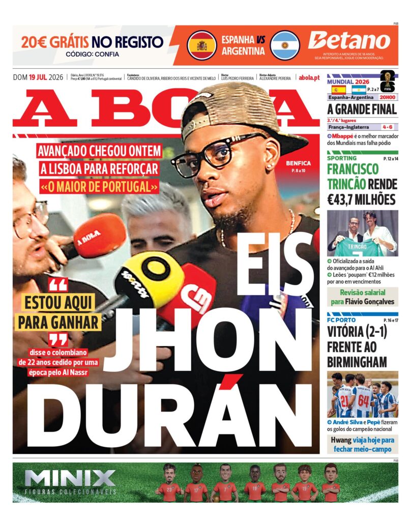 Capa A Bola de 19 Jul 2026 — FC Porto