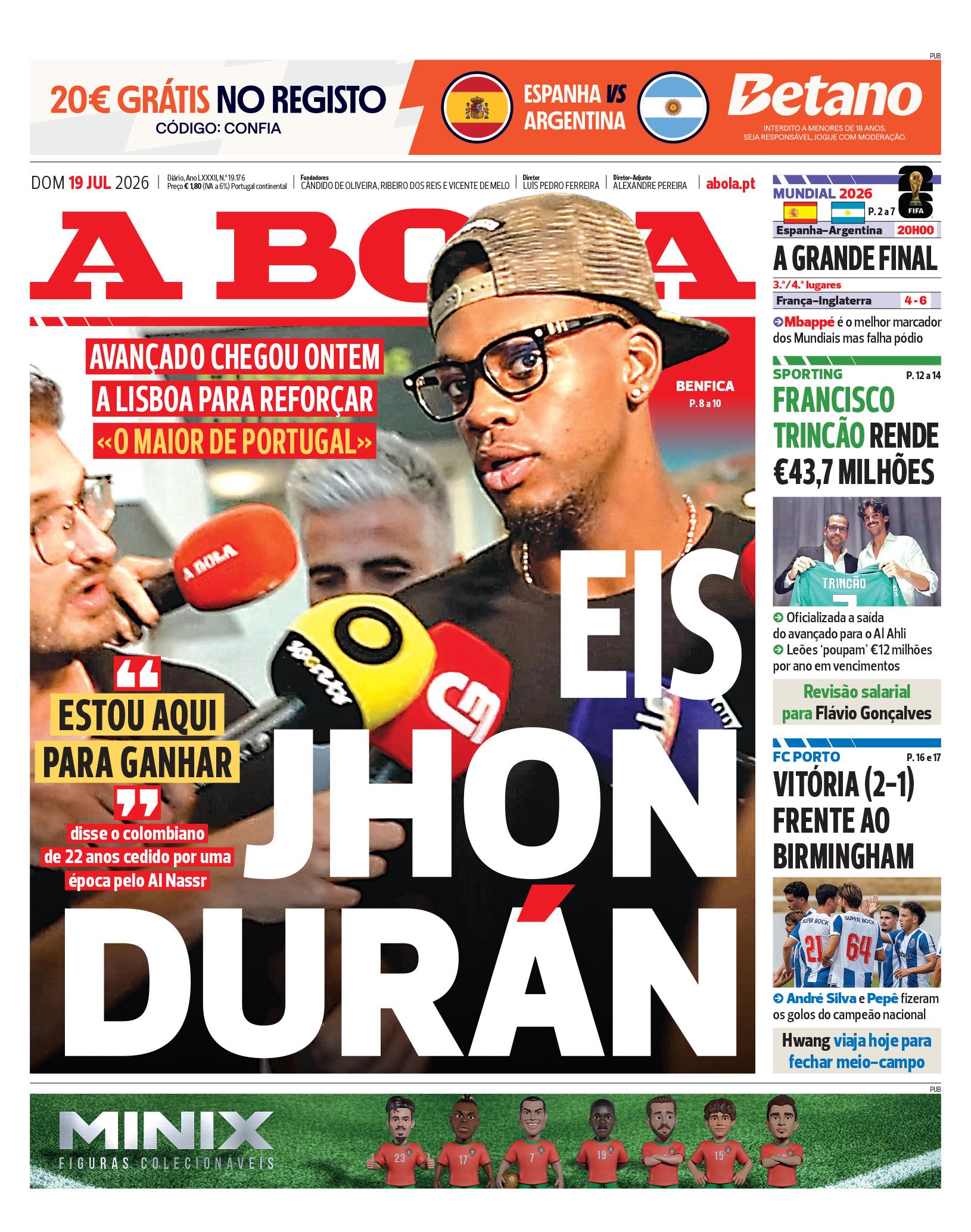 Capa A Bola de 19/07/2026 — FC Porto