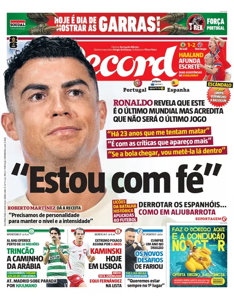Capa do Jornal “Record” – 06/07/2026