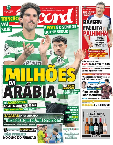 Capa do Jornal “Record” – 13/07/2026