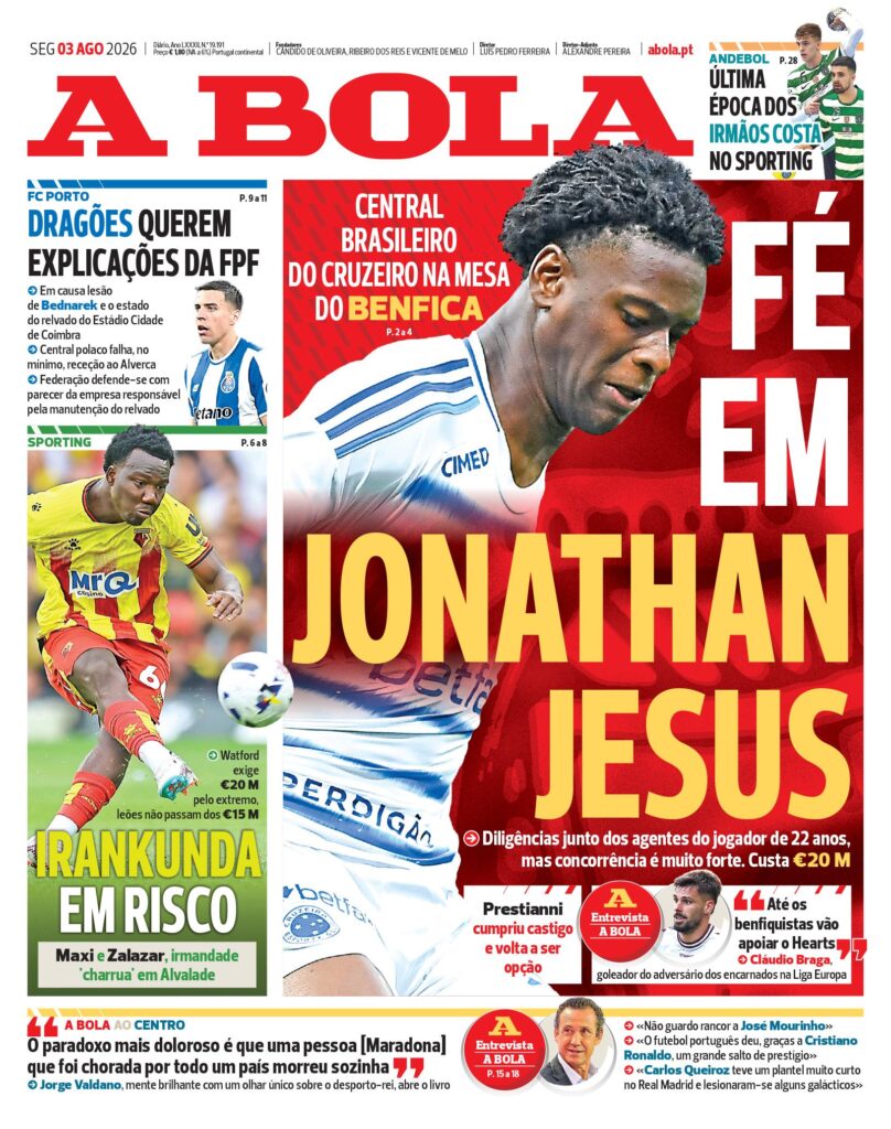 Capa A Bola de 3 Ago 2026 — FC Porto