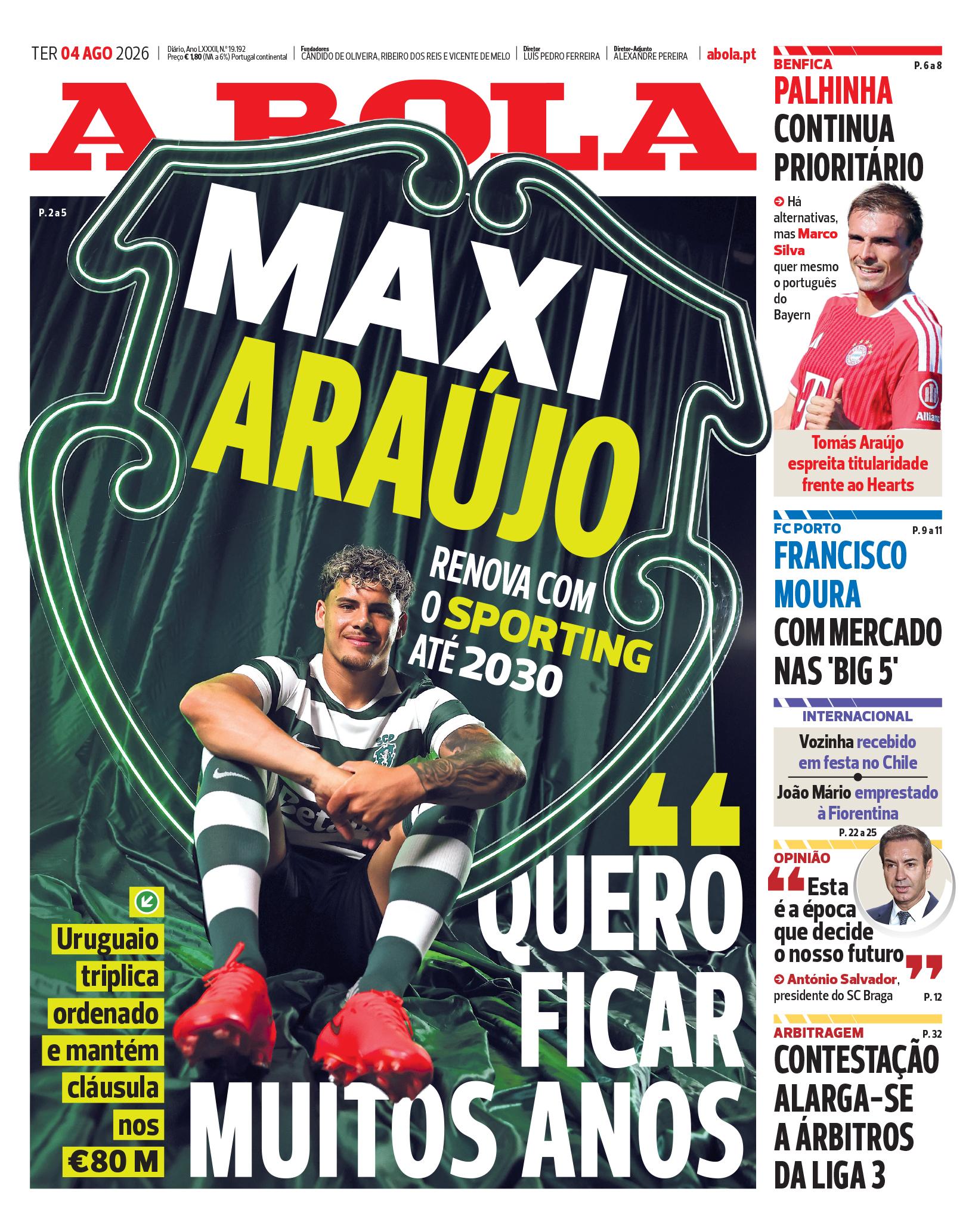 Capa do Jornal “A Bola” – 04/08/2026