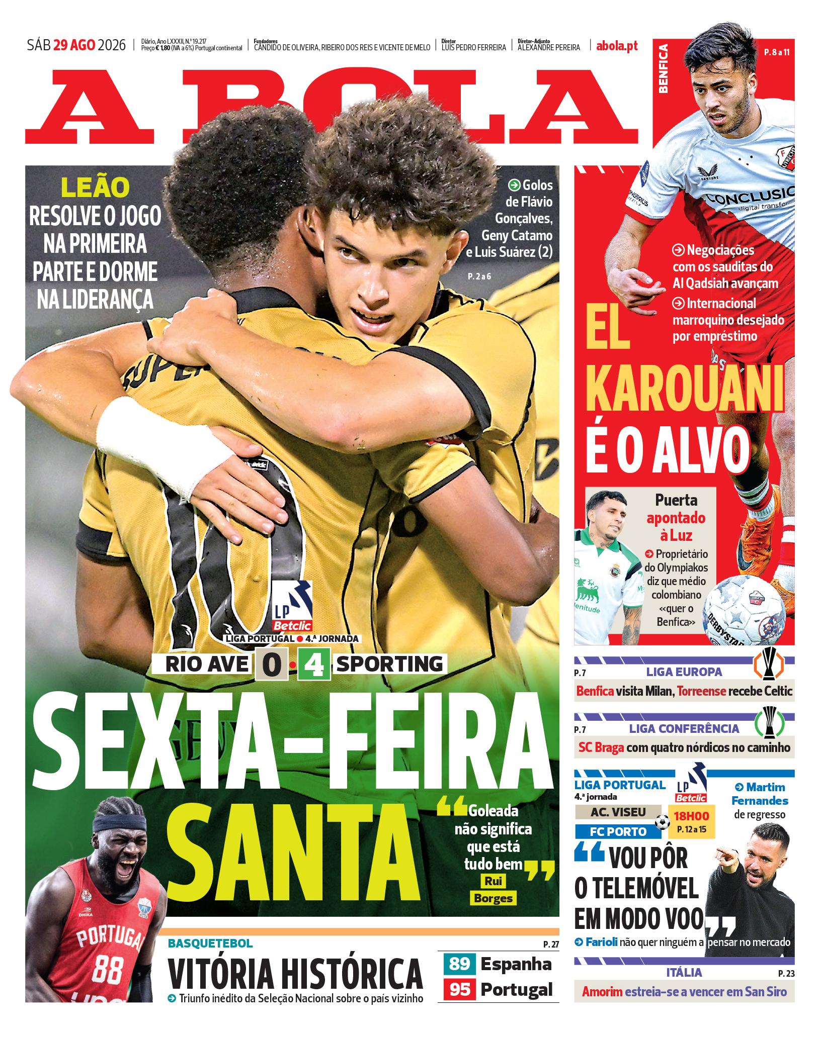 Capa A Bola de 29/08/2026 — FC Porto