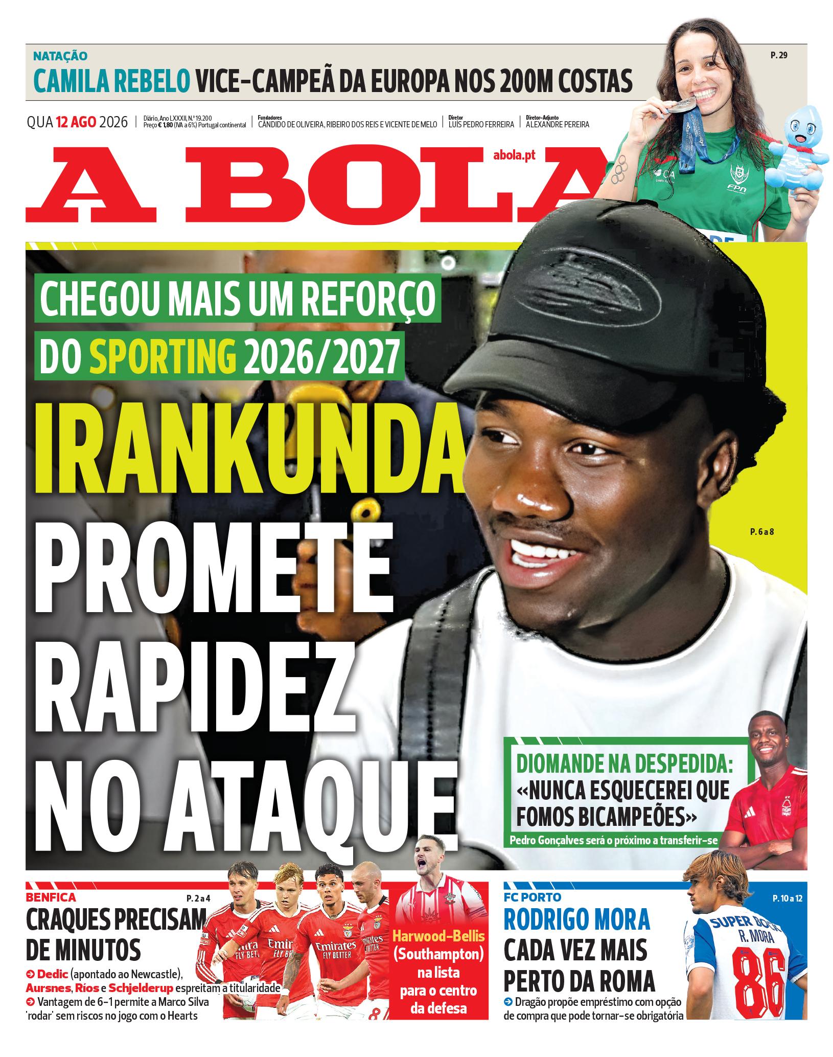 Capa do Jornal “A Bola” – 12/08/2026