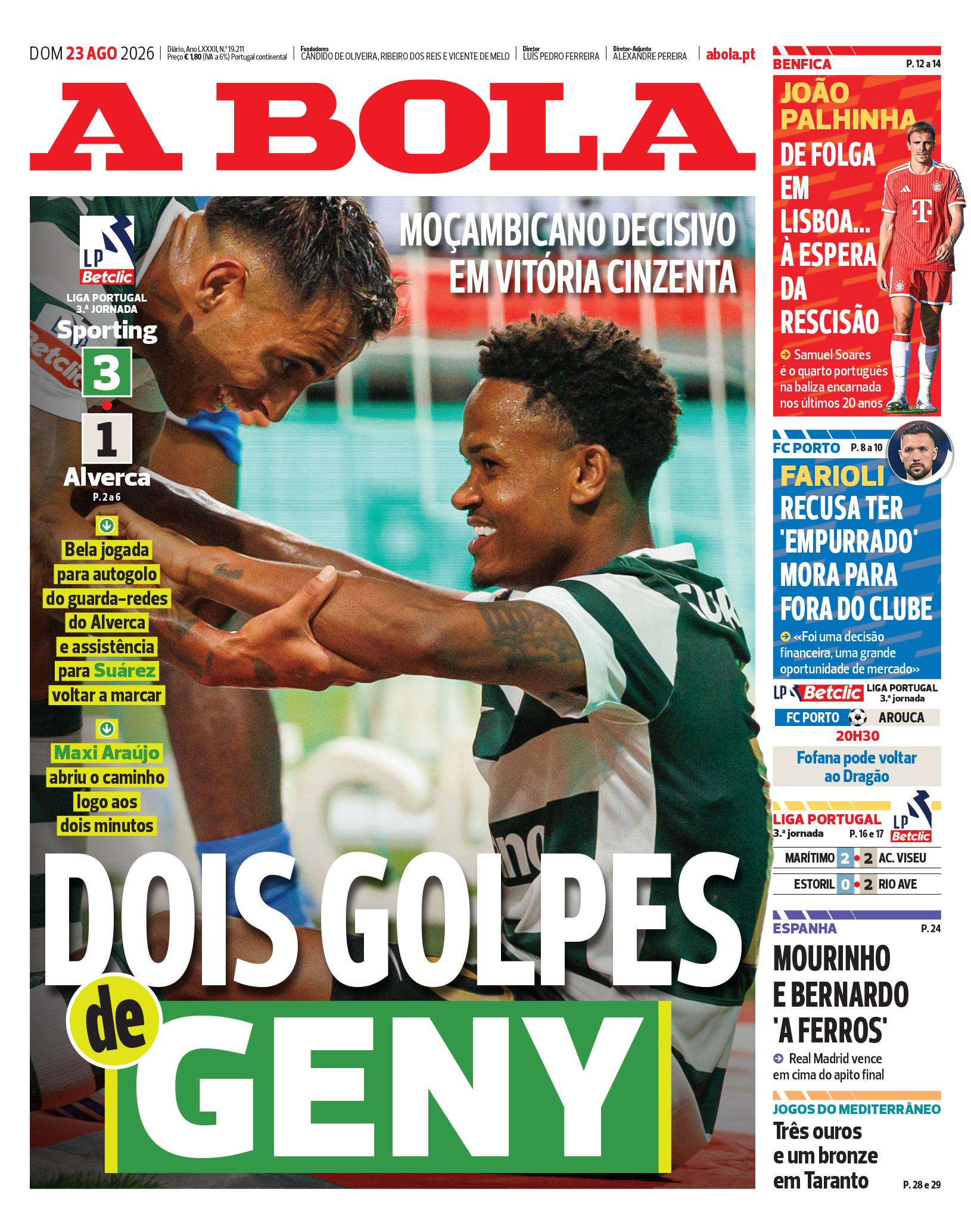 Capa do Jornal “A Bola” – 23/08/2026