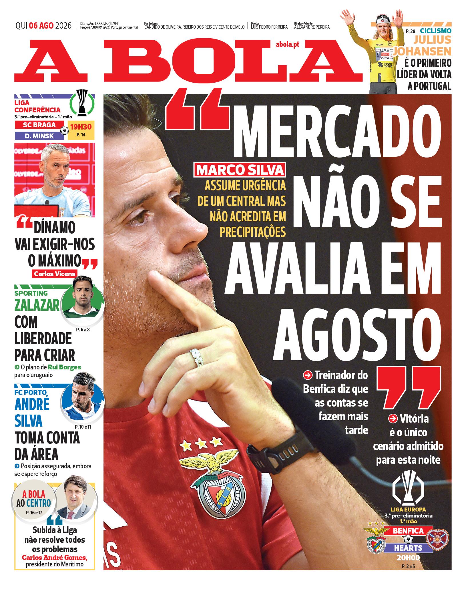 Capa do Jornal “A Bola” – 06/08/2026