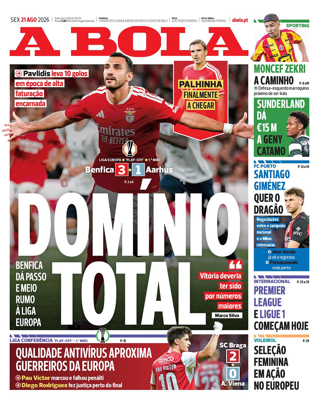 Capa do Jornal “A Bola” – 21/08/2026