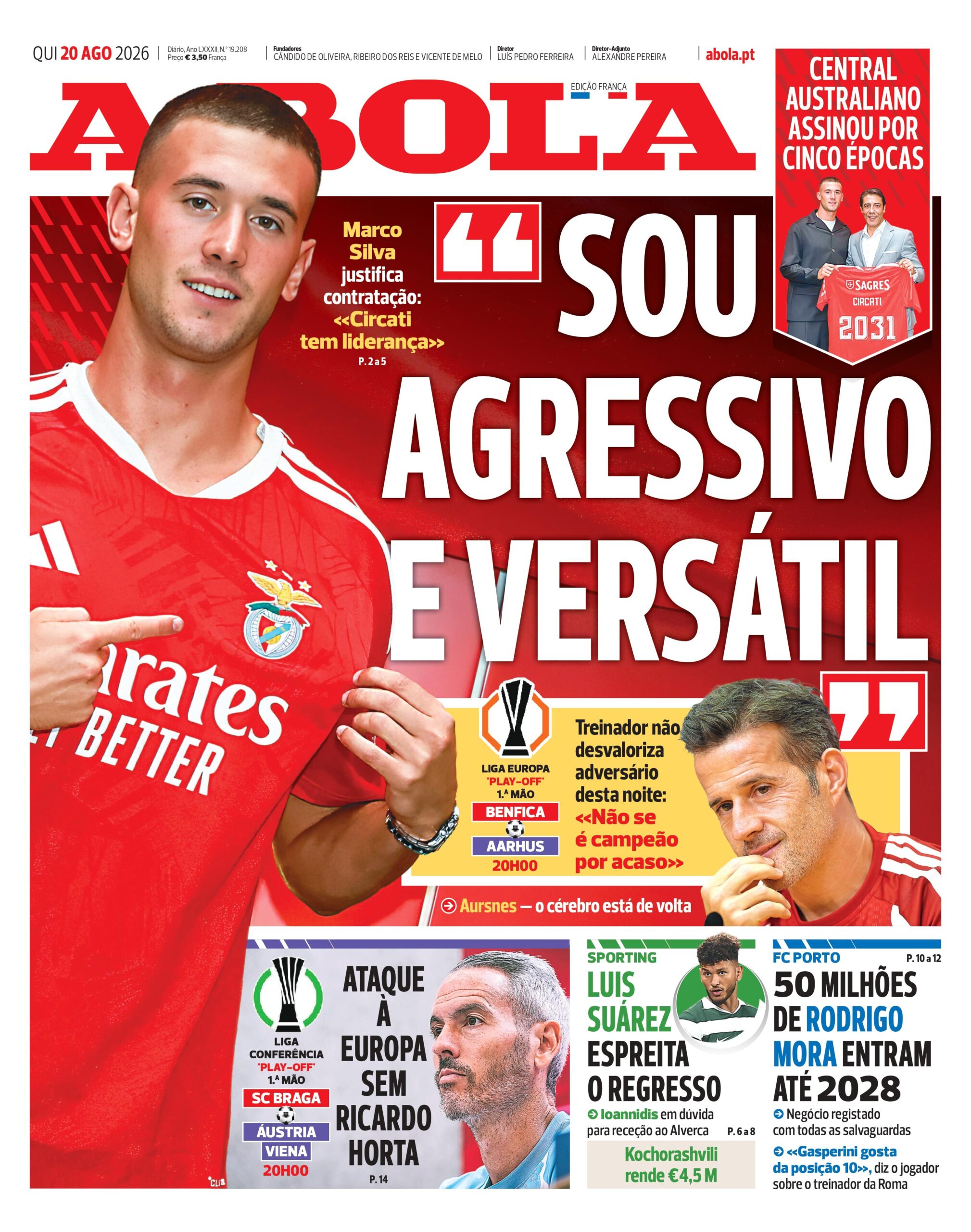 Capa do Jornal “A Bola” – 20/08/2026