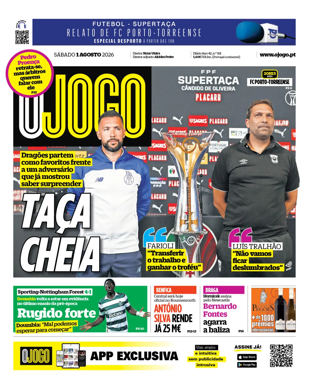 Capa do Jornal “O Jogo” – 01/08/2026