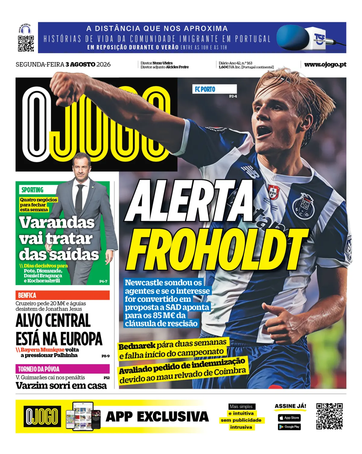 Capa do Jornal “O Jogo” – 03/08/2026