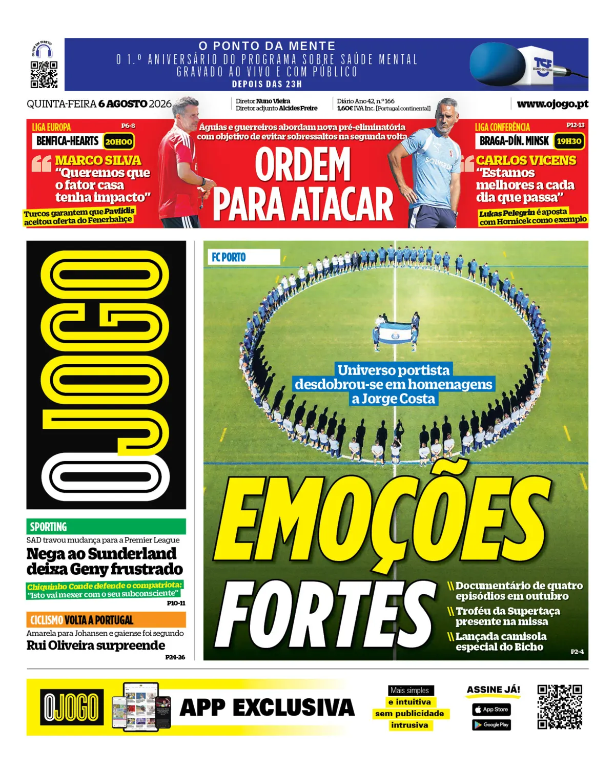 Capa do Jornal “O Jogo” – 06/08/2026