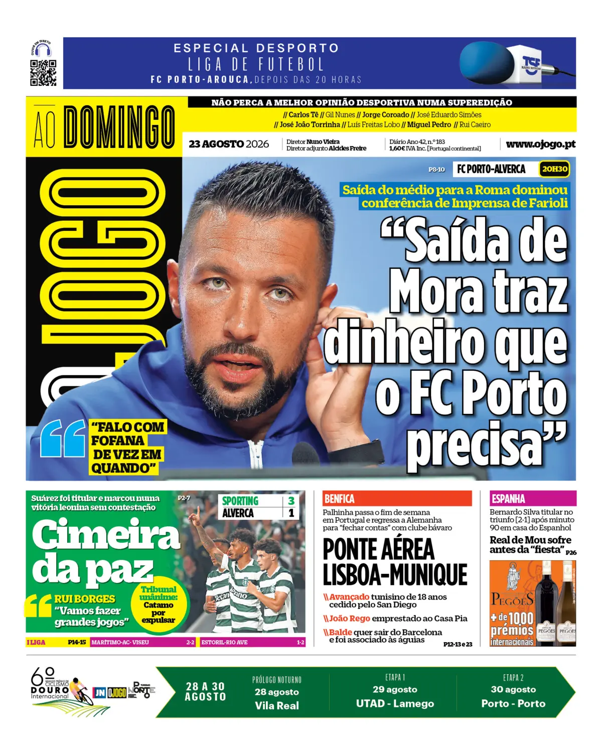 Capa do Jornal “O Jogo” – 23/08/2026