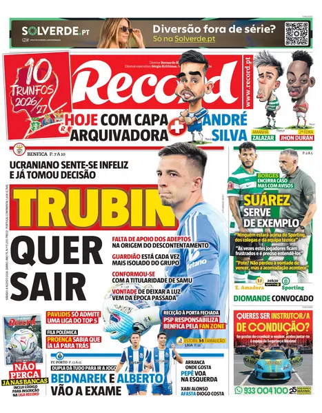 Capa do Jornal “Record” – 08/08/2026