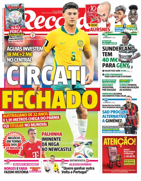 Capa do Jornal “Record” – 19/08/2026