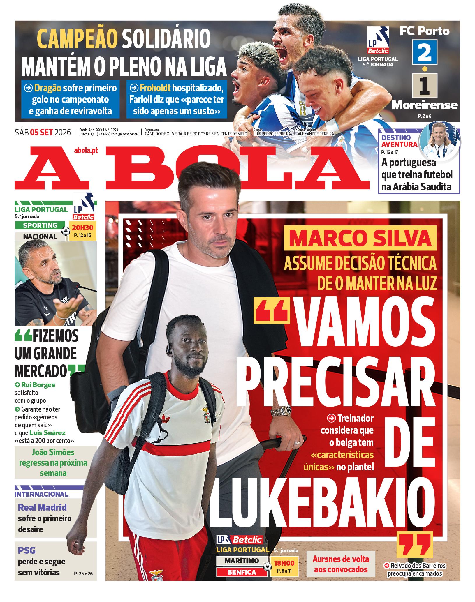 Capa A Bola de 05/09/2026 — FC Porto