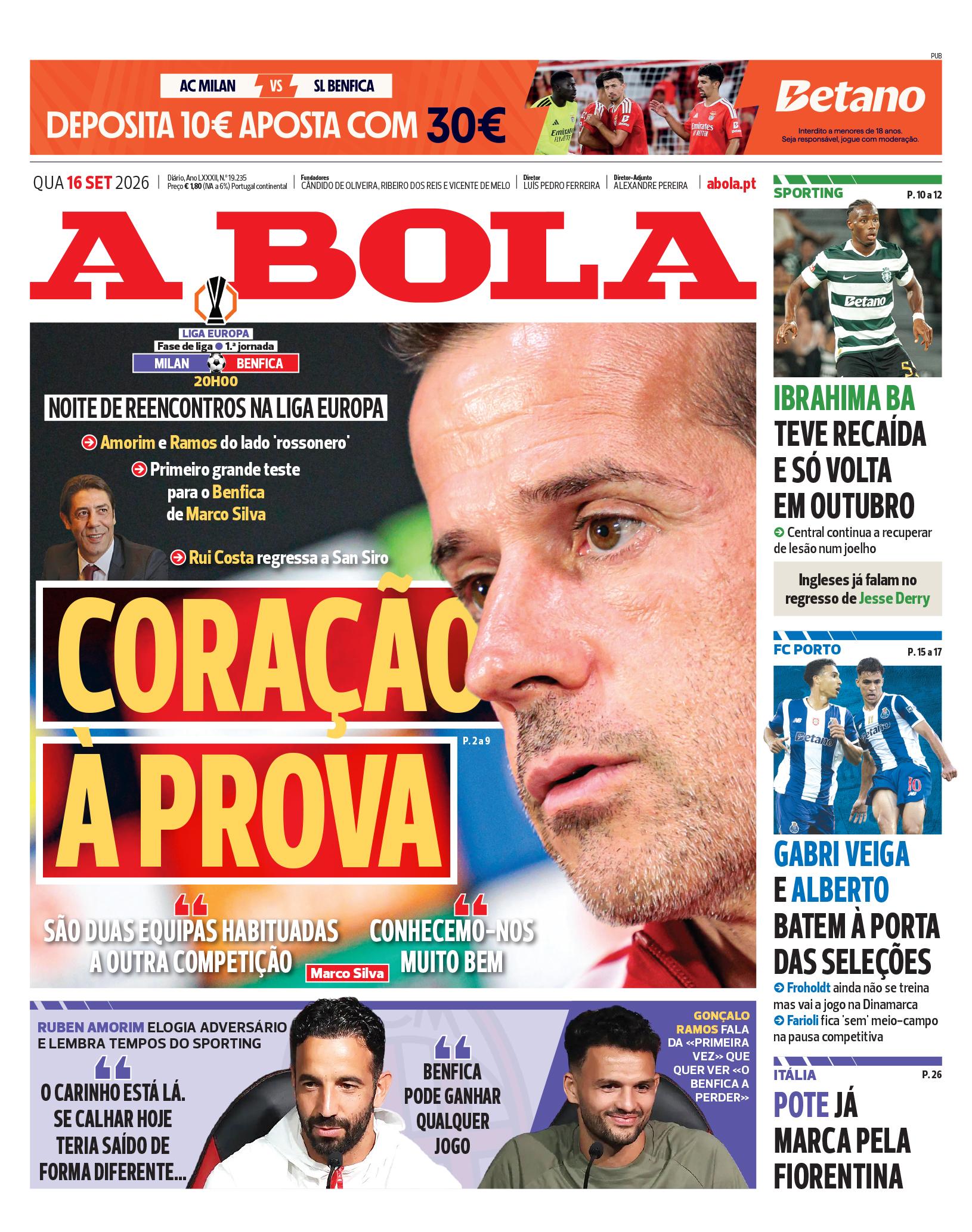 Capa A Bola de 16/09/2026 — FC Porto