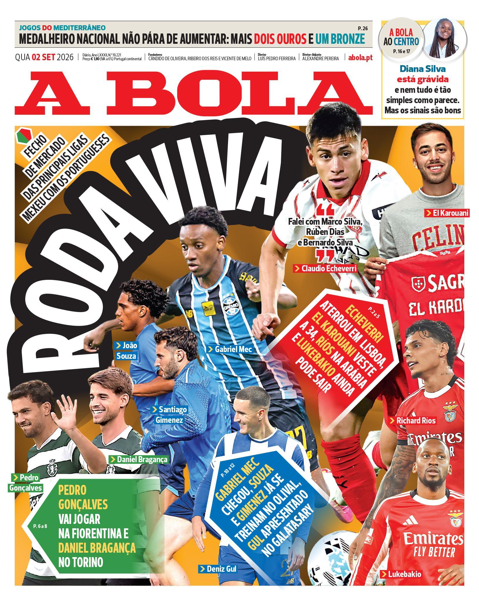 Capa do Jornal “A Bola” – 02/09/2026