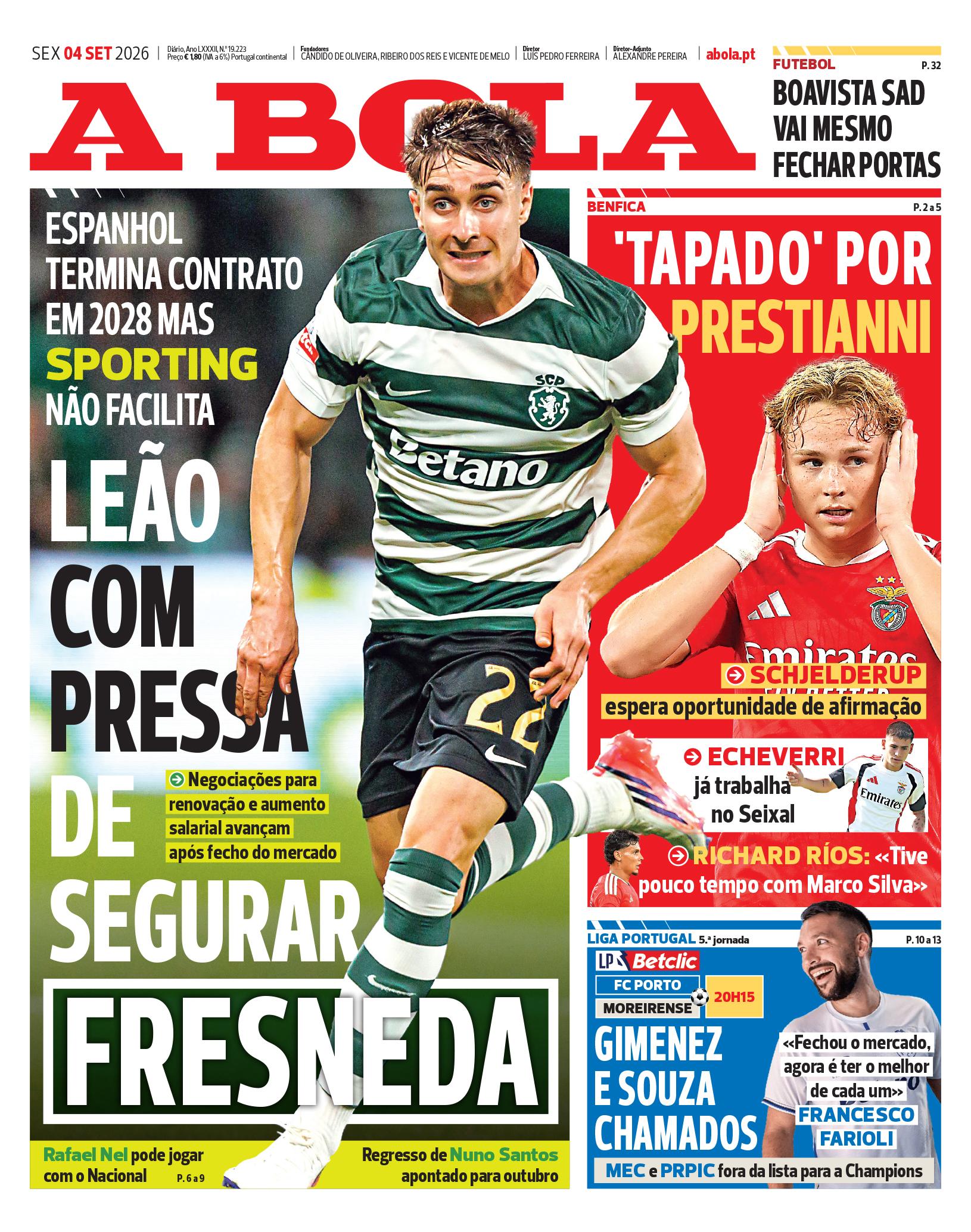 Capa A Bola de 04/09/2026 — FC Porto