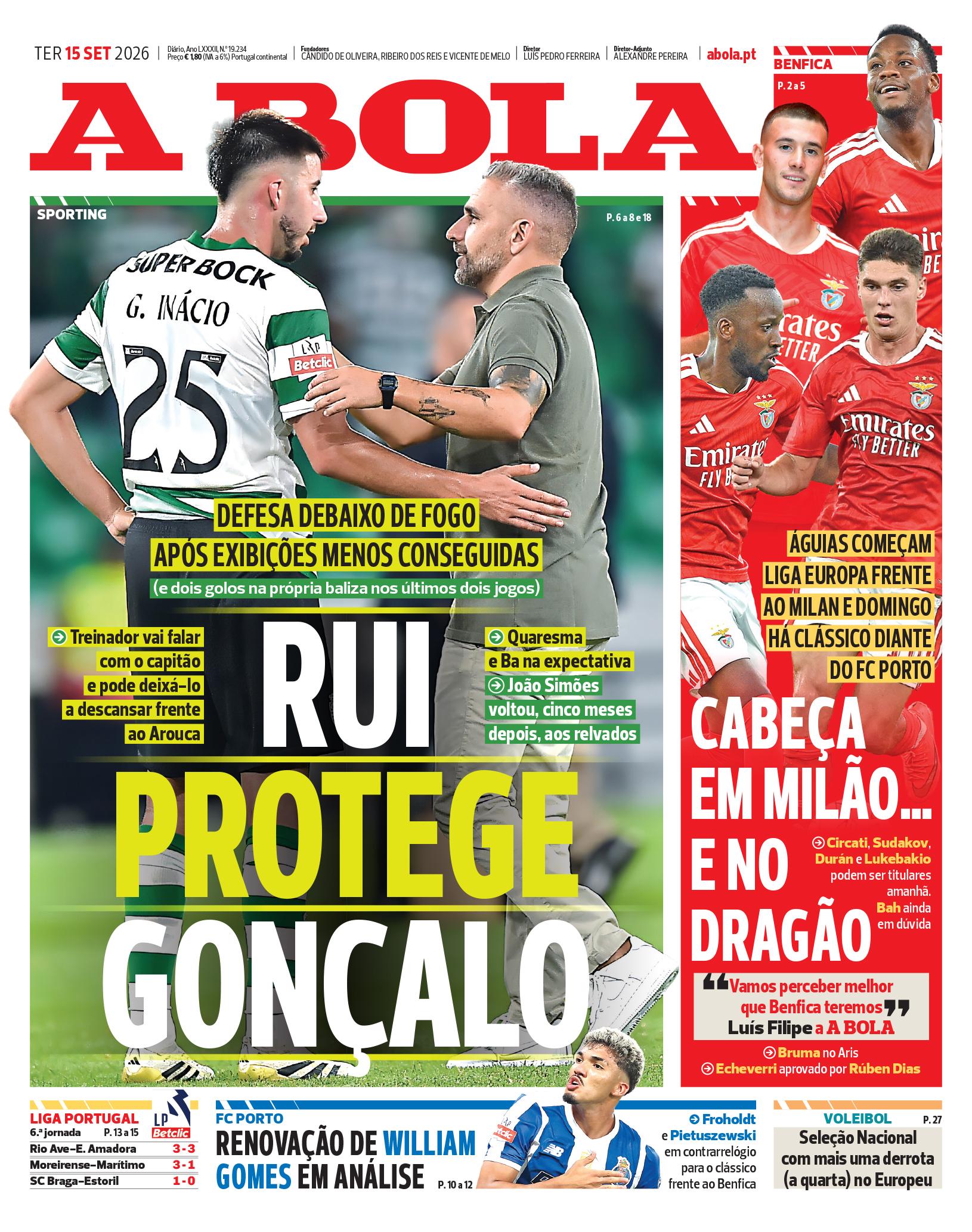 Capa A Bola de 15/09/2026 — FC Porto