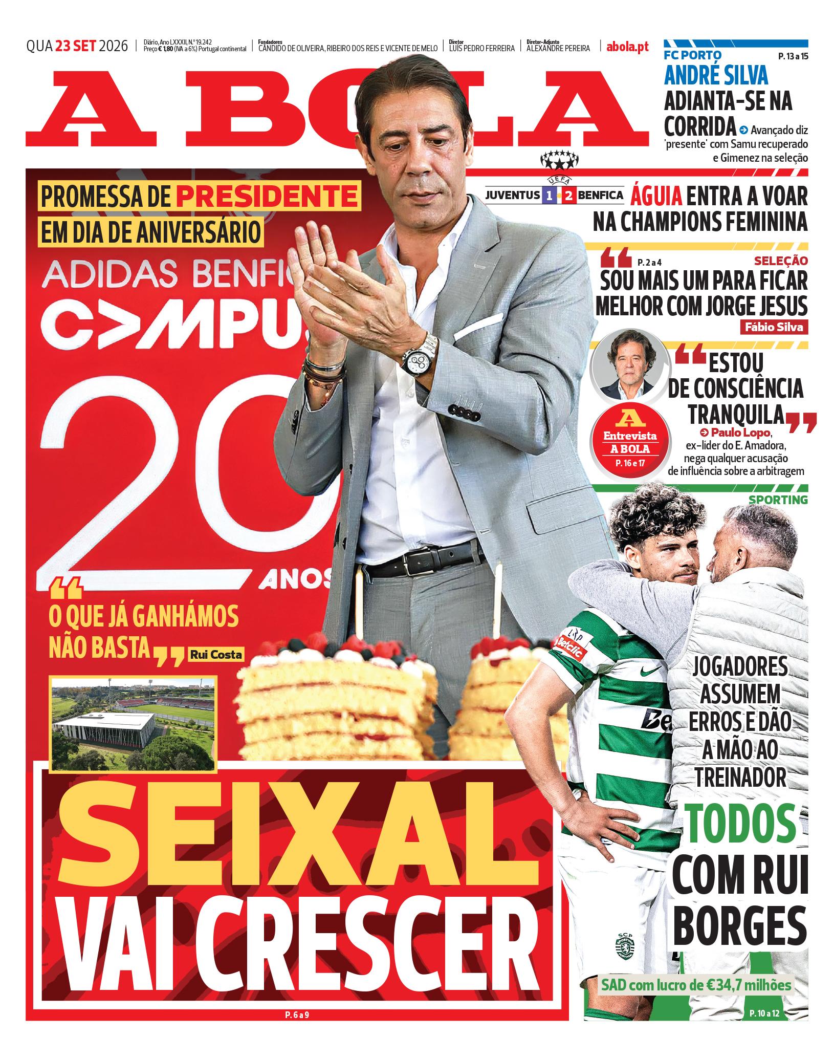 Capa do Jornal “A Bola” – 23/09/2026