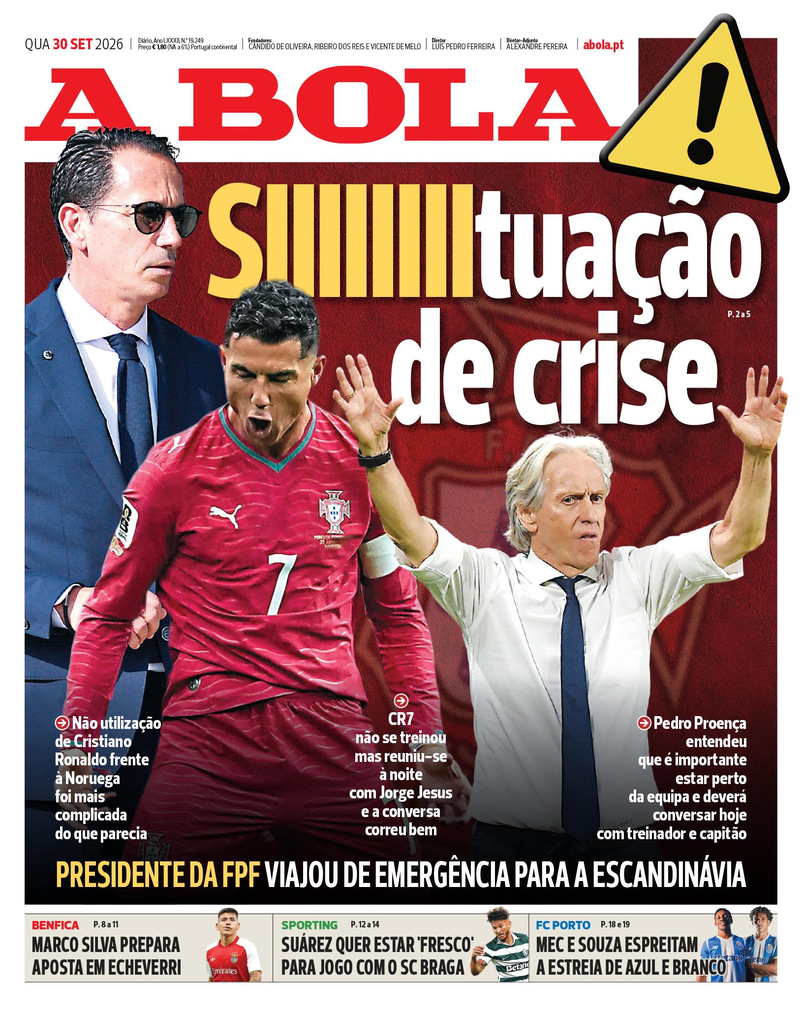 Capa do Jornal “A Bola” – 30/09/2026