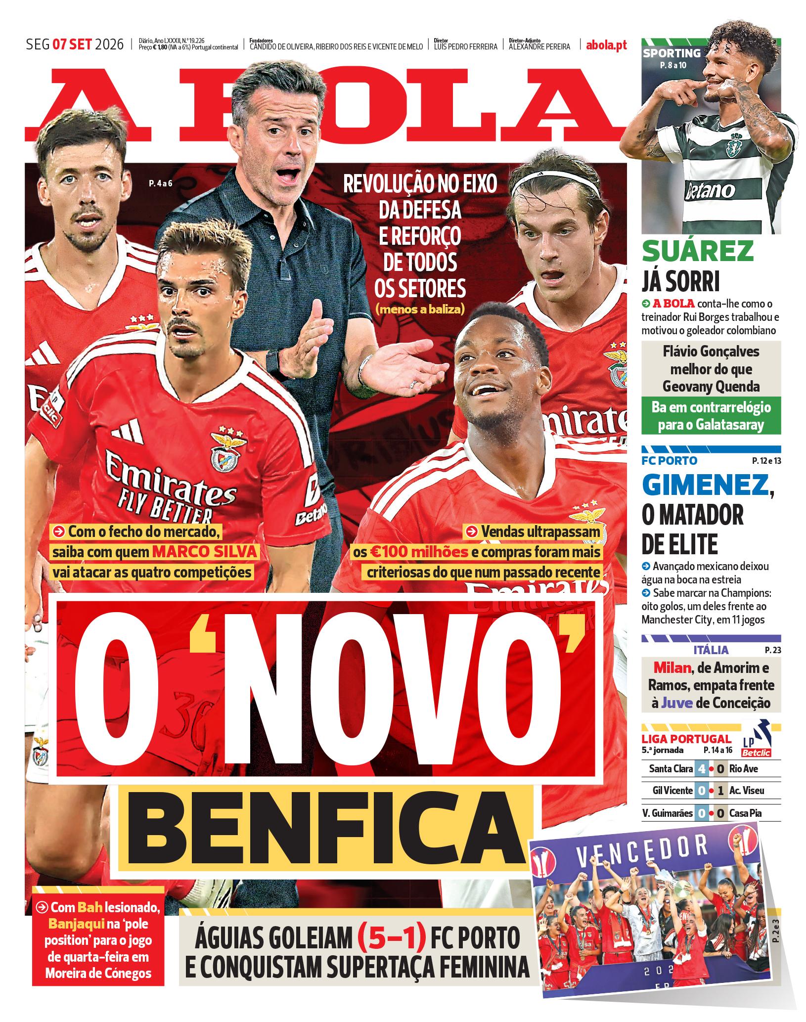 Capa do Jornal “A Bola” – 07/09/2026