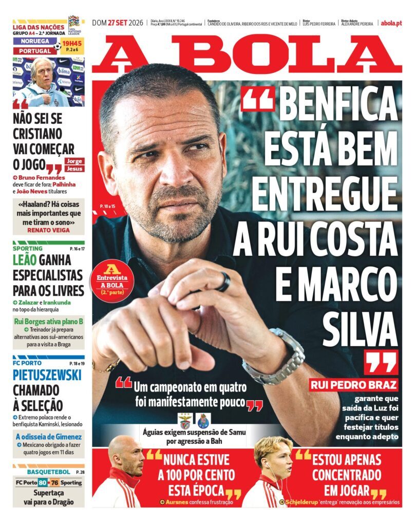Capa A Bola de 27 Set 2026 — FC Porto