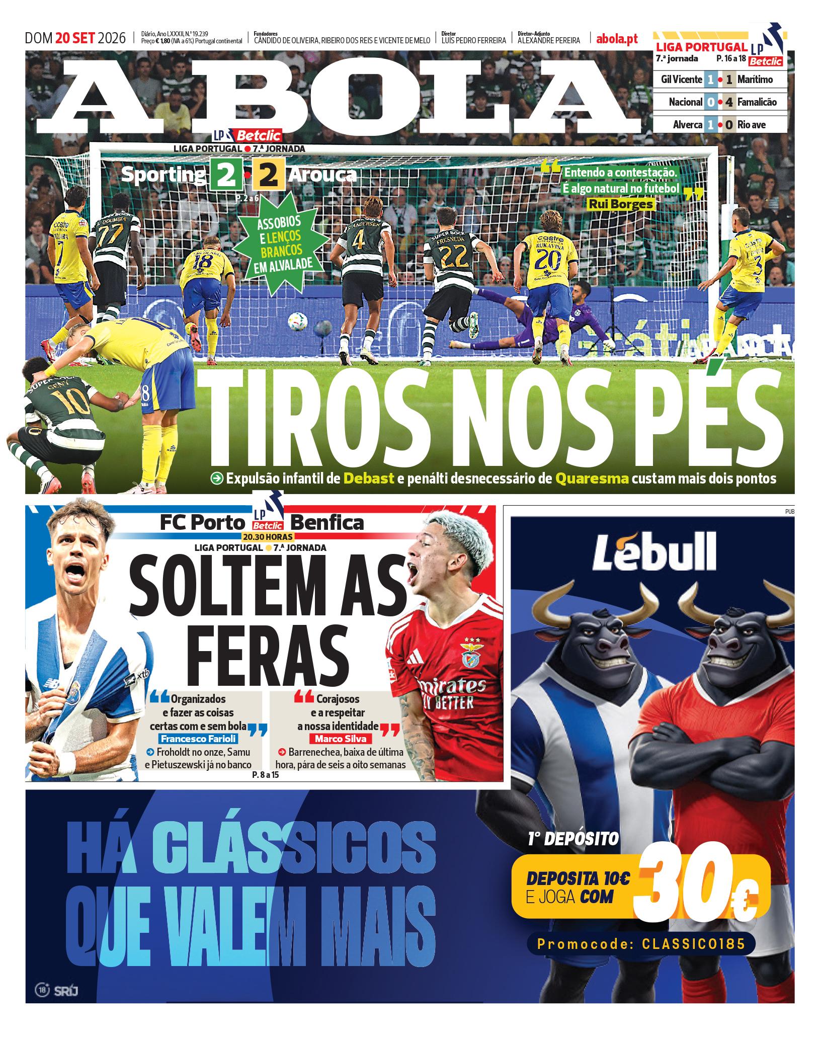 Capa A Bola de 20/09/2026 — FC Porto
